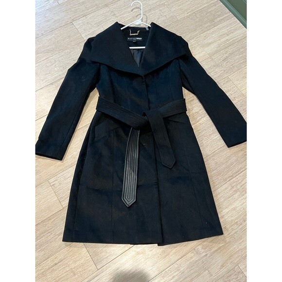 KARL LAGERFELD PARIS WOMEN'S WIDE COLLAR WOOL COAT - BLACK XS - Picture 2 of 4